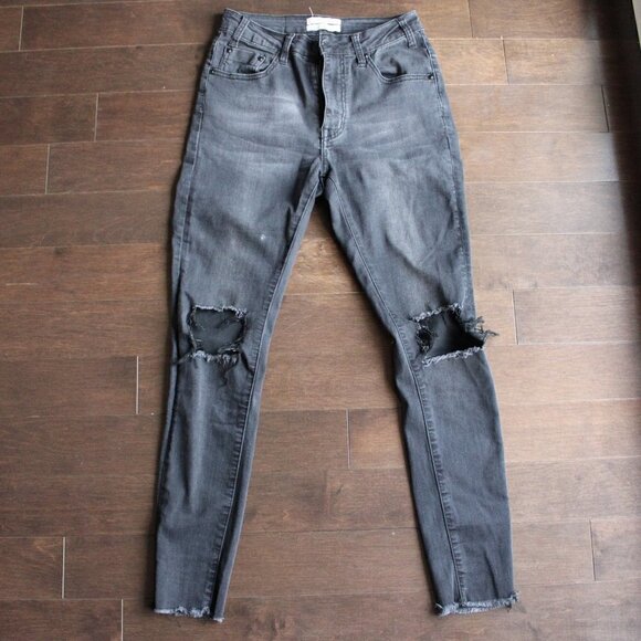 ONE X One Teaspoon Black Skinny Distressed 23 Raw Edge Hem Ankle - Picture 1 of 4